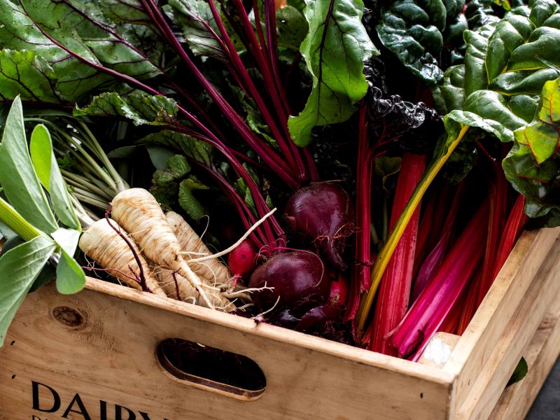 Box of local produce from Dairy Farm Flat in regional Victoria