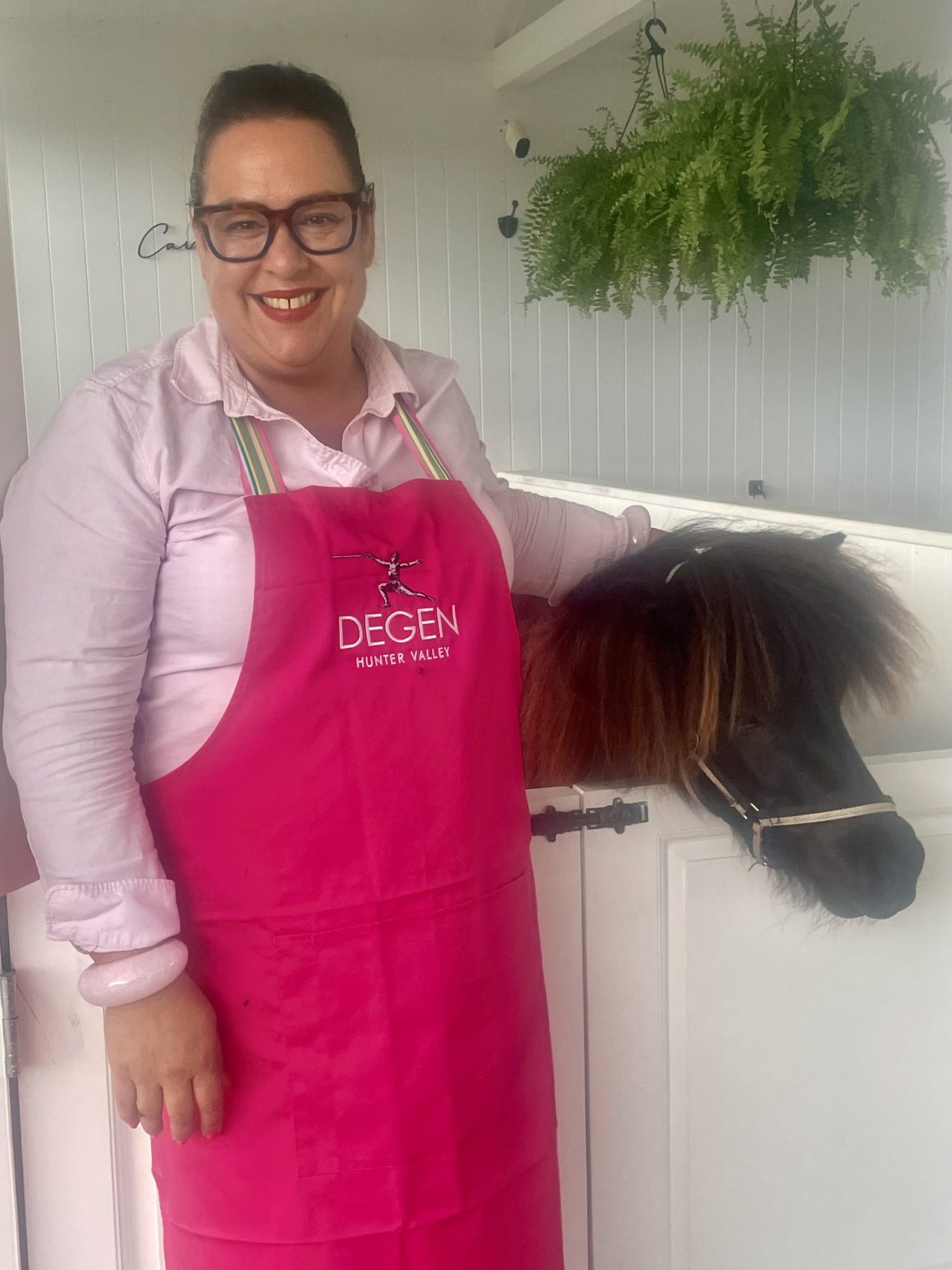 Hunter Valley winemaker Sasha Degen with her pony Caviar